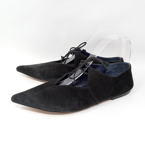 Celine Paris Babouche Flats, Lace Up, Black Suede, Pointy Toe Women's Sz EU 38.5 - Picture 2 of 14